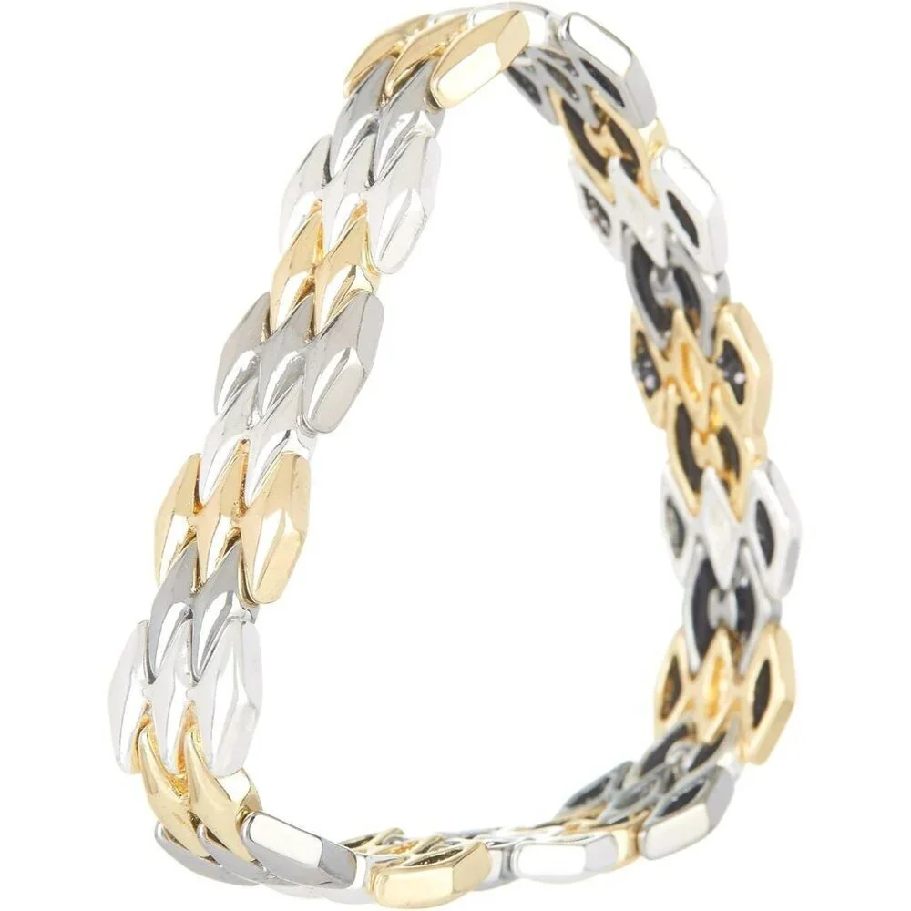 Women's Tri Tone Lobster Claw Metal Base Stretch Bracelet